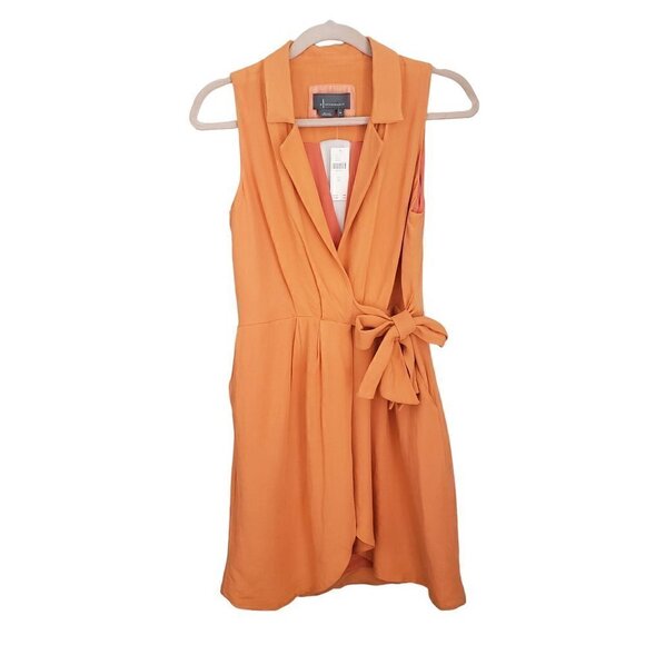NWT Anthropologie Orange Linen Sleeveless Wrap Front Mini Dress - Picture 3 of 10